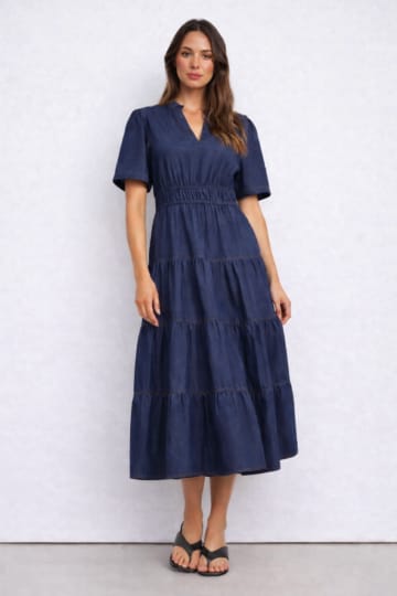 Denim Tier Detail Dress Denim Liberty Rose