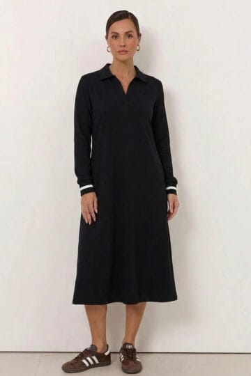 Trim LS Polo Jersey Dress Black Liberty Rose
