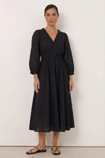 Gathered Neckline Midi Dress Black Liberty Rose