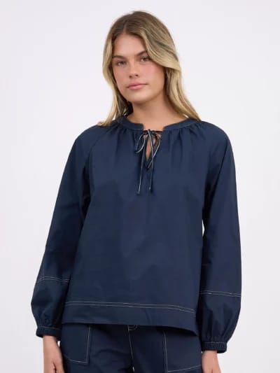 Stitch Detail Cotton Top Navy Liberty Rose