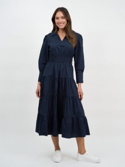 Collared Tier Detail Dress Navy Liberty Rose