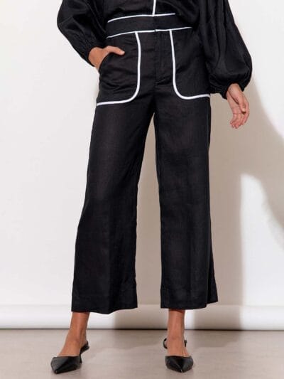 Contrast Trim Linen Pant Black adorne
