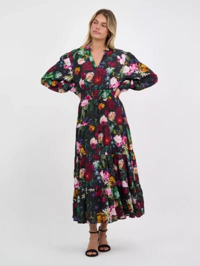 Viscose Tier Detail Dress Black Liberty Rose