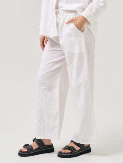 Stitch Front Linen Pant White Worthier