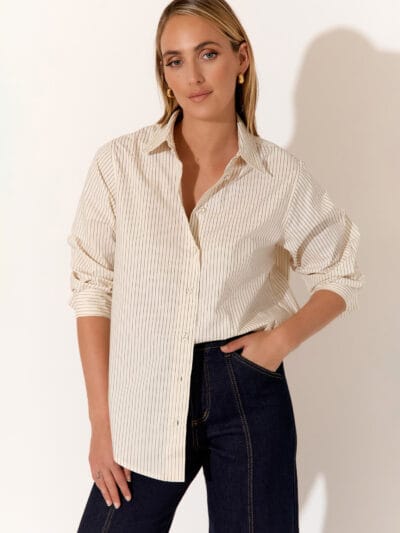 Striped Poplin Shirt Cream adorne