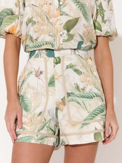 Trim Detail Linen Short White adorne