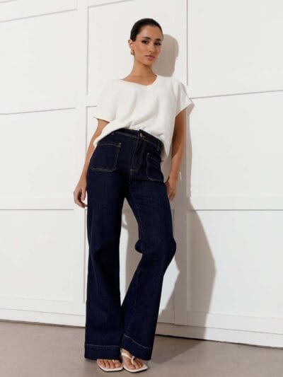 Patch Pocket Denim Jean Dark Denim adorne