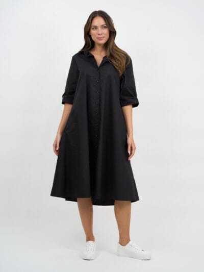 Cotton Relaxed Shirt Dress Black Liberty Rose