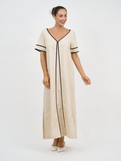 Contrast Maxi Linen Dress Natural Liberty Rose