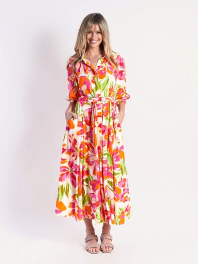 Belted A-line Dress Orange Leoni
