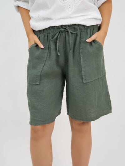 Linen Pocket Short Khaki La Strada