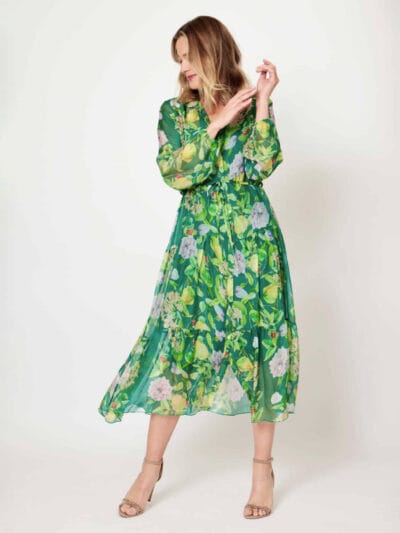 Silk Tier Shirt Dress Green La Strada