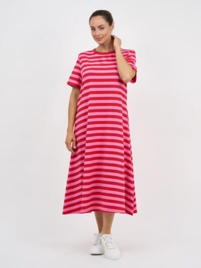 Cotton Jersey Stripe Dress Red Liberty Rose