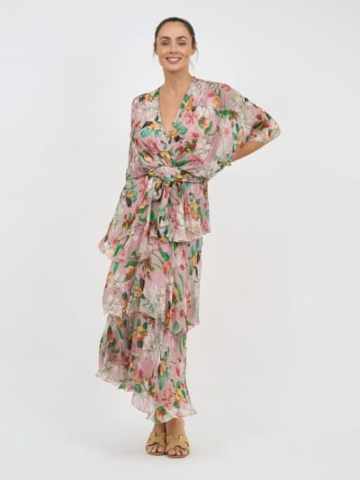 Silk Blend Tier Layer Dress Blush La Strada