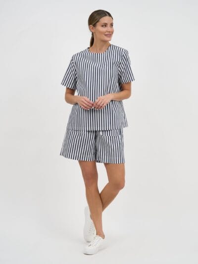Stripe Cotton Poplin Tee Slate Liberty Rose