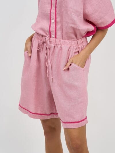 Contrast Trim Linen Short Rose Worthier