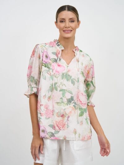 Frill Neck Tie Top Natural Liberty Rose