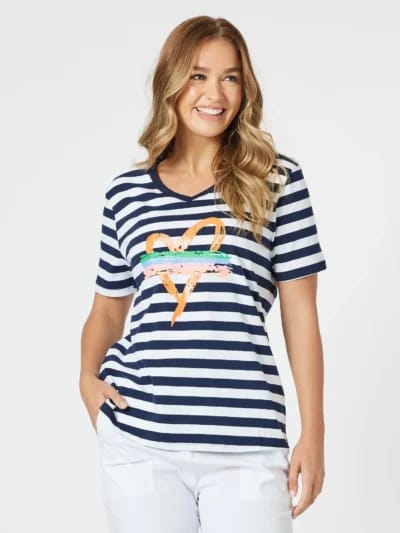 Heart Stripe Tee Orange Threadz
