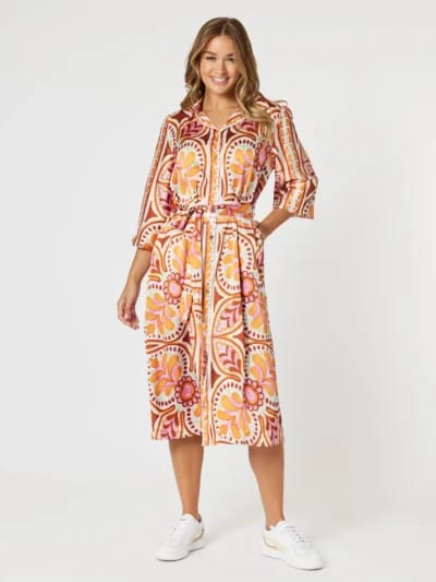 Studio Button Floral Dress Fig Threadz