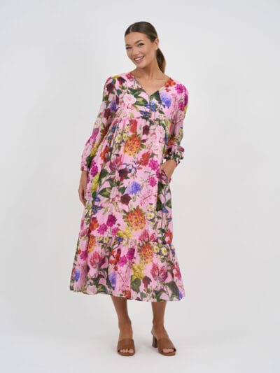 Tier V-Neck Dress Pink Liberty Rose