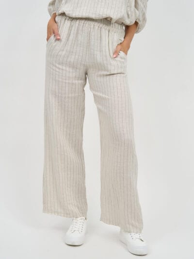 Linen Striped Pant Beige La Strada