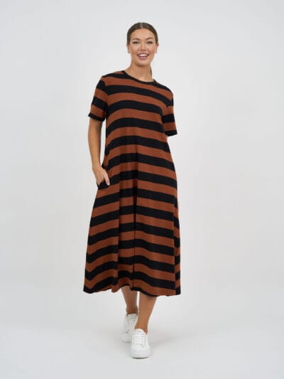 Cotton Jersey Stripe Dress Chocolate Liberty Rose