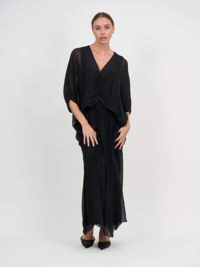 Gathered Silk Blend Dress Black La Strada