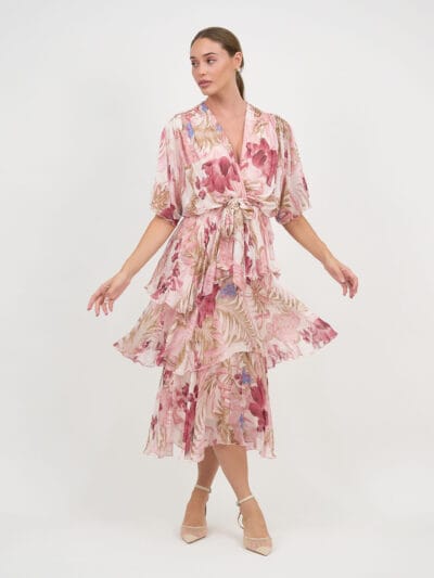 Silk Blend Tier Layer Dress Ivory La Strada