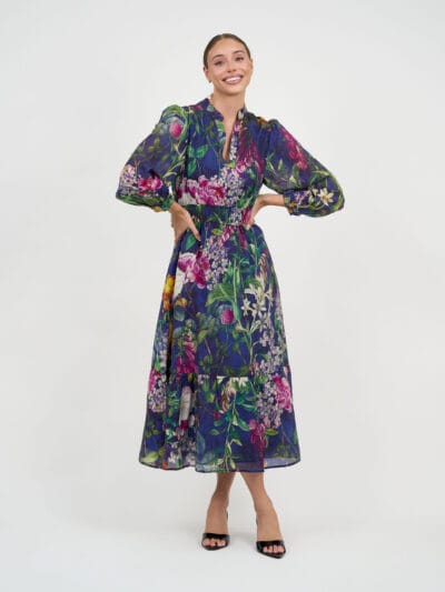 Waist Detail Dress Navy Liberty Rose