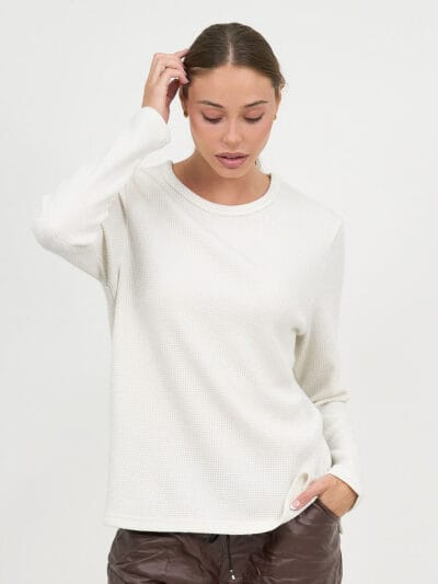 Metallic Waffle Knit Top Cream Liberty Rose