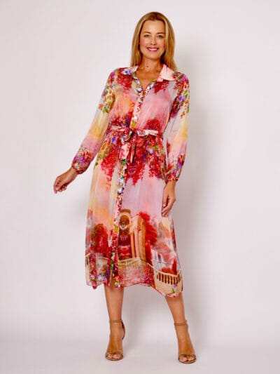 Silk Shirt Dress Red La Strada