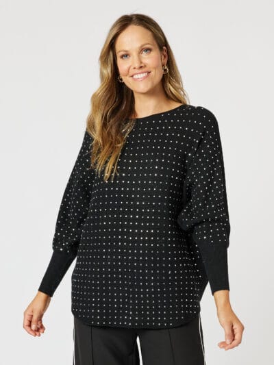 Shimmer Batwing Knit Top Black Hammock & Vine