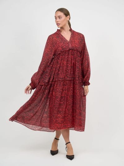 Tiered Midi Dress Red Liberty Rose