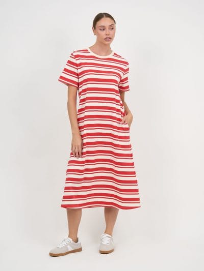 Straight Cotton Jersey Dress Red Liberty Rose