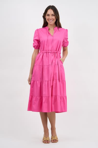 Cotton Tiered Dress Pink Liberty Rose