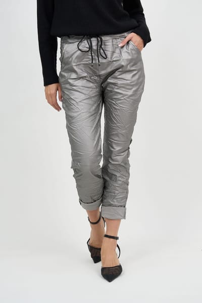 Wet Look Jogger Pant Pewter La Strada