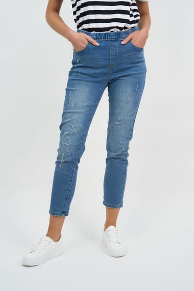 Distressed Pull On Jean Blue Threadz