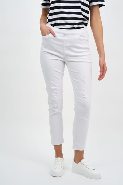 Distressed Pull On Jean White Threadz