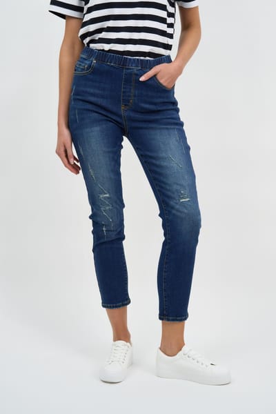 Distressed Pull On Jean Denim Threadz