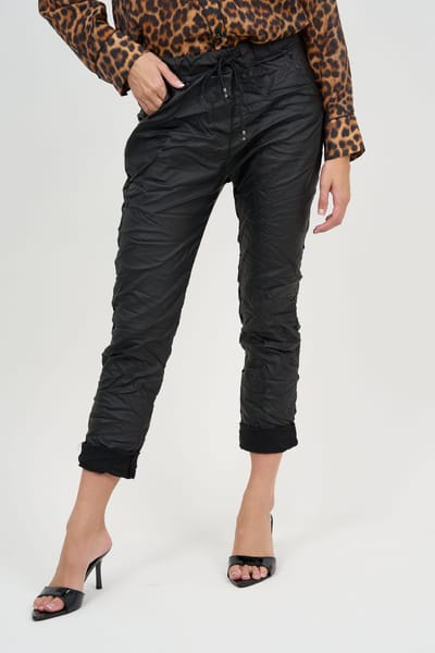 Wet Look Jogger Pant Black La Strada