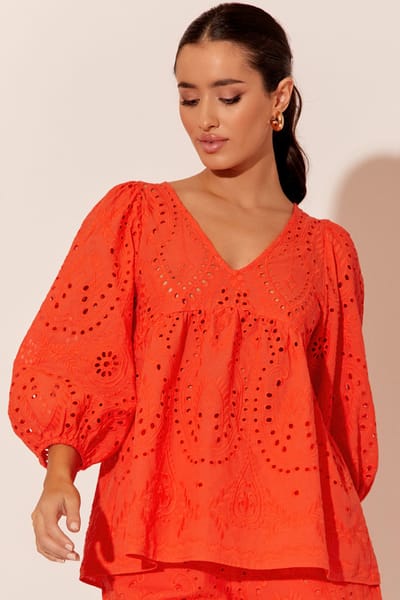 Relaxed Broderie Top Orange adorne
