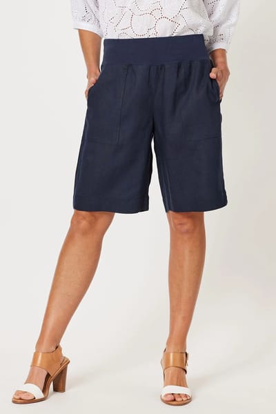 Jersey Waist Linen Short Navy Gordon Smith