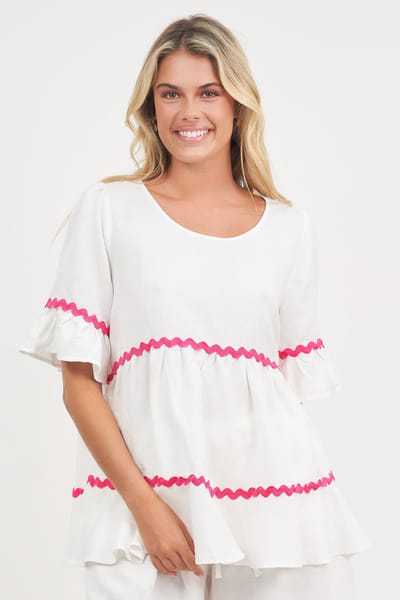 Ric Rac Linen Top Pink Worthier