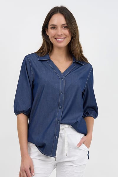 Denim Button Through Top Navy Liberty Rose
