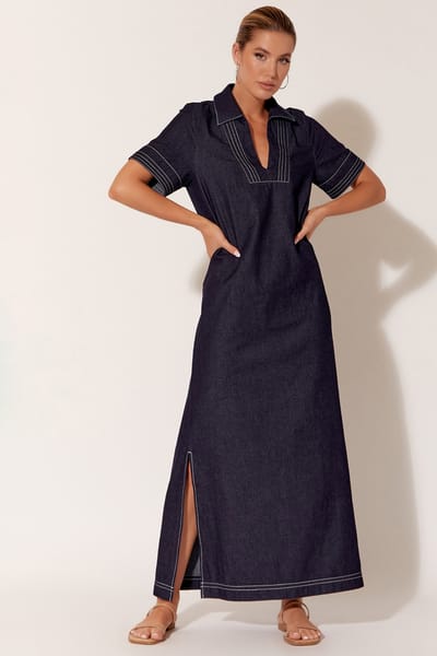 Stitch Detail Maxi Dress Denim adorne