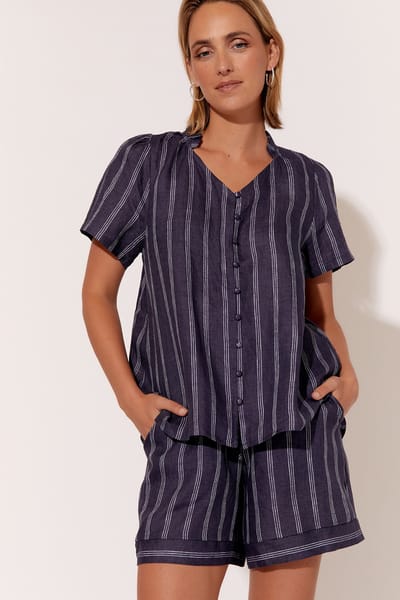 Stripe Linen Short Navy adorne