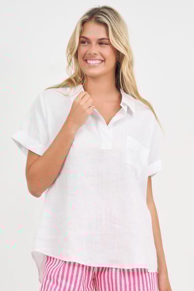Linen Pocket Pull Over White G7 Basics