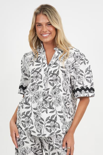 Vee Neck Linen Top Black Liberty Rose
