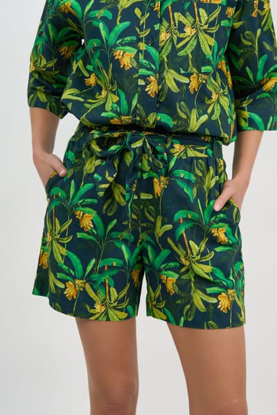 Linen Relaxed Short Green Liberty Rose