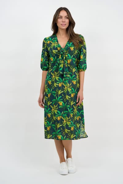 Tie Bust Linen Dress Green Liberty Rose